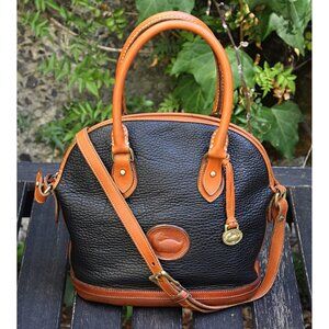 Vintage Dooney & Bourke LARGE (12") Norfolk Satchel, Black + British Tan, USA